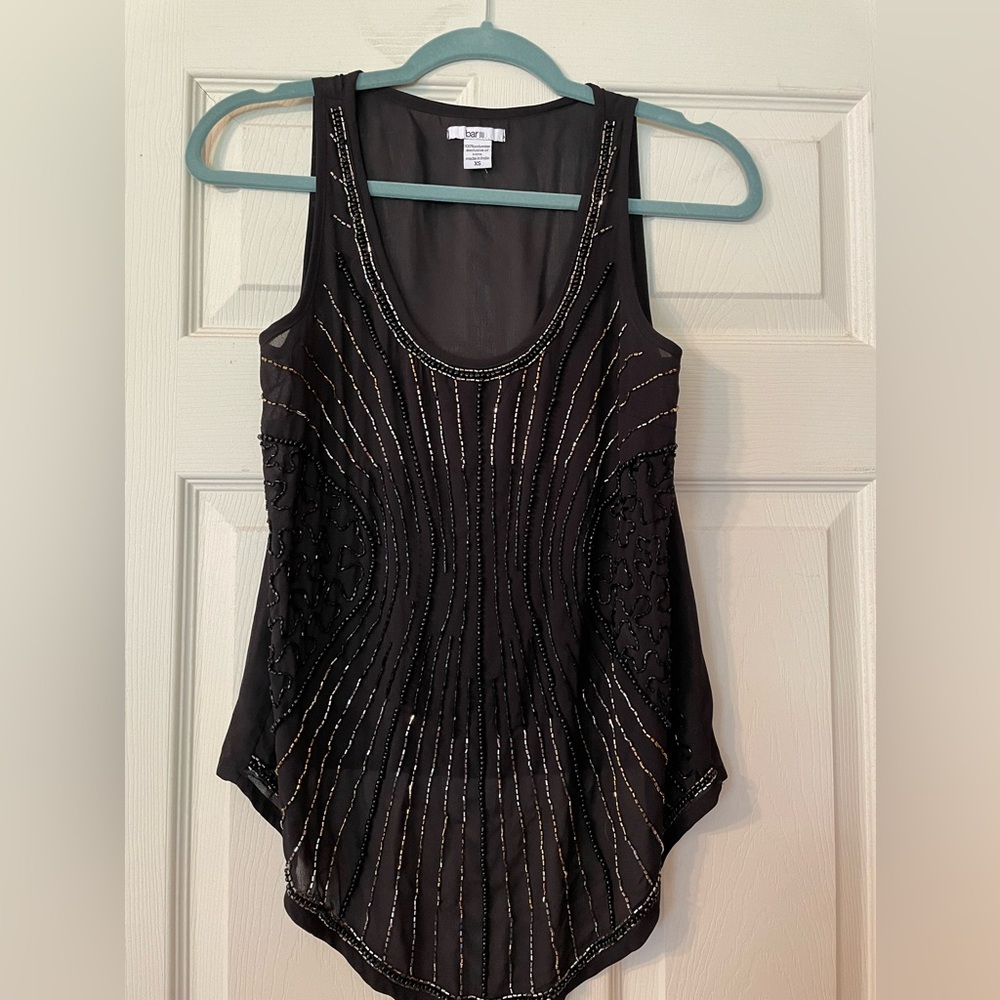 Bar III Black Sleeveless Top with Beaded Design Size XS